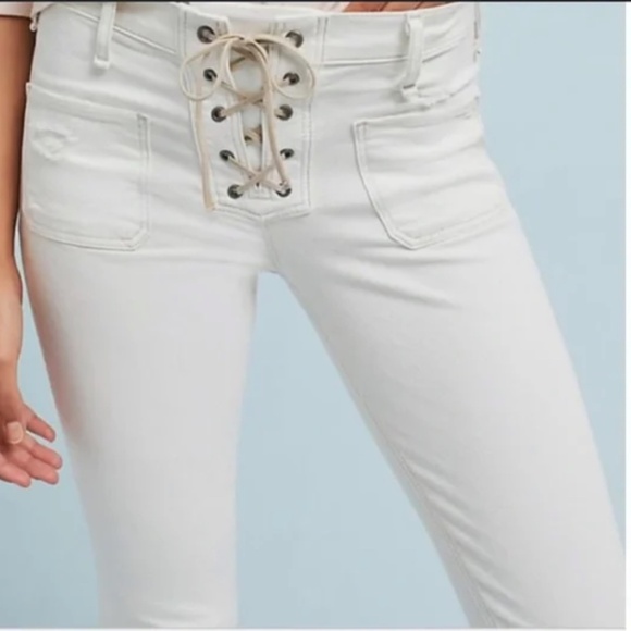 McGuire NWOT Isabeli Ivory Stretch Denim Mid-Rise Lace Up Skinny Jeans 28 (27) - Picture 1 of 13